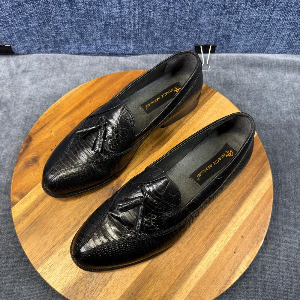 Stacy Adams Tassel Loafers Mens 8.5 M Black Genuine Snake Skin Exotic Slip On